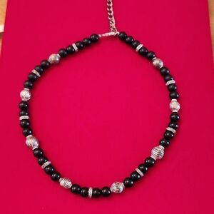 Napier Vintage Signed Black and Silver Bead Necklace